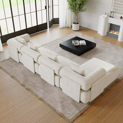 Modern Chenille Velvet Sectional Sofa With Round Arms