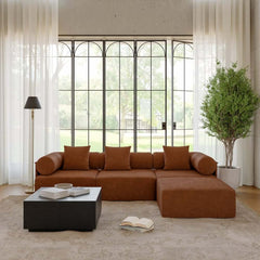 Modern Chenille Velvet Sectional Sofa With Round Arms