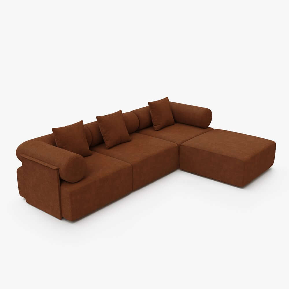 Modern Chenille Velvet Sectional Sofa With Round Arms