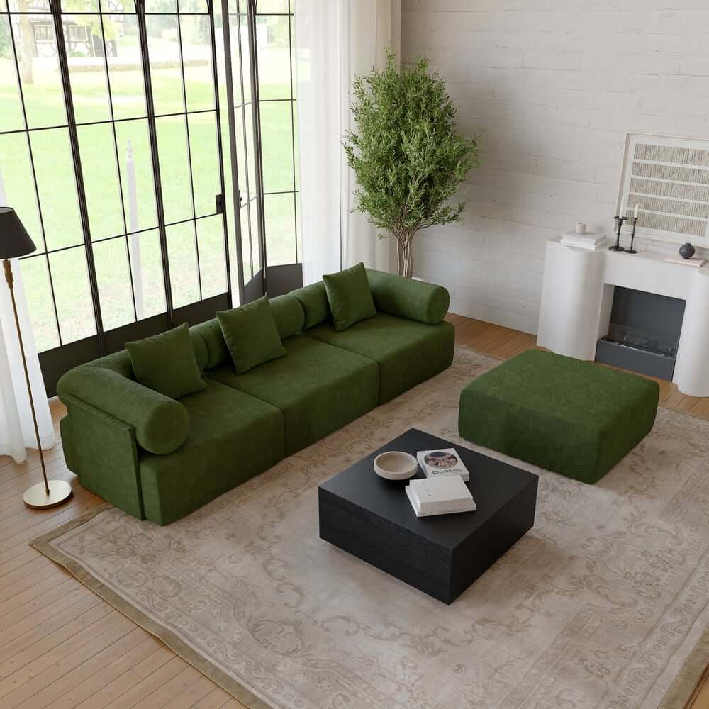 Modern Chenille Velvet Sectional Sofa With Round Arms