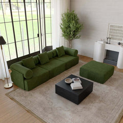 Modern Chenille Velvet Sectional Sofa With Round Arms