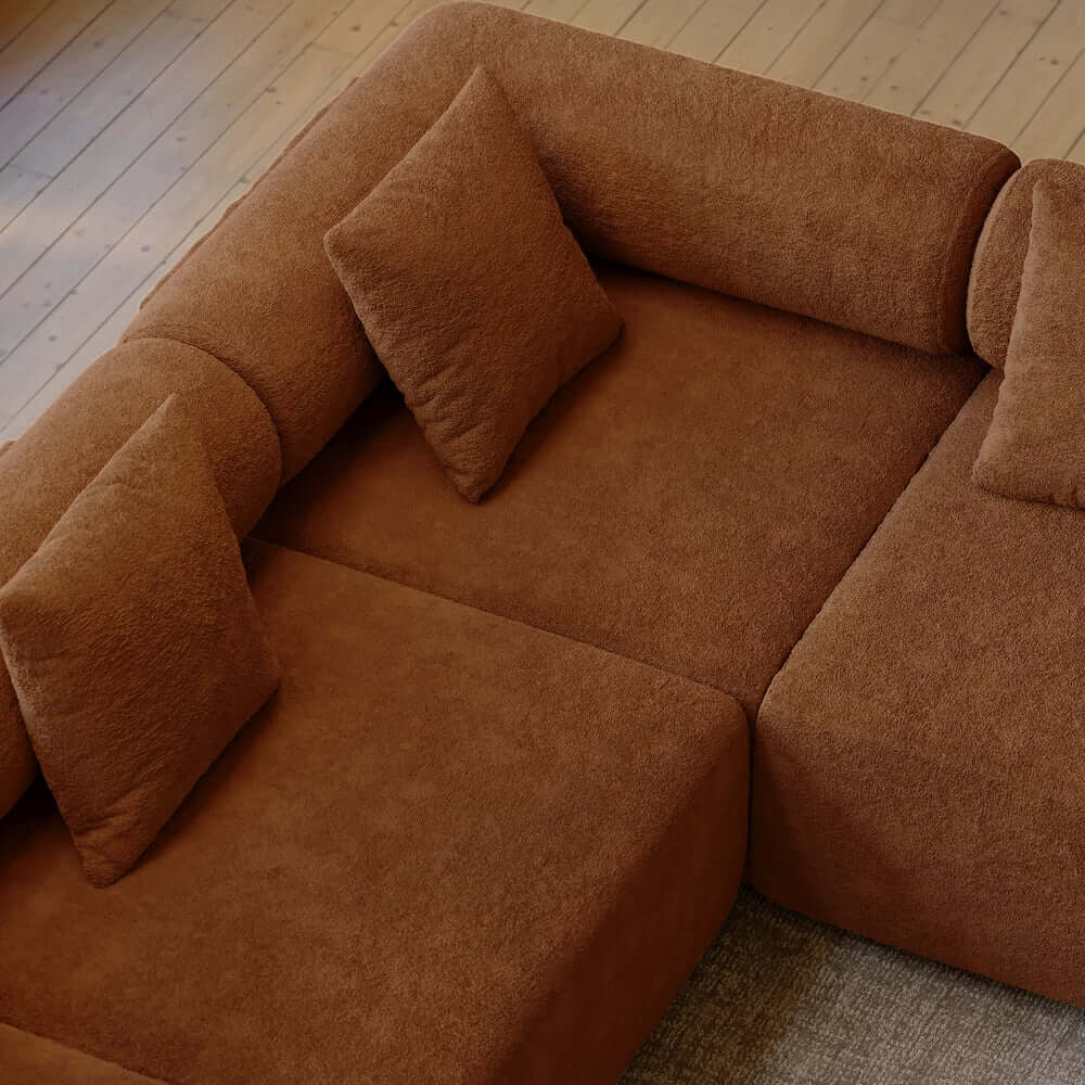 Modern Chenille Velvet Sectional Sofa With Round Arms