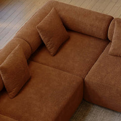 Modern Chenille Velvet Sectional Sofa With Round Arms