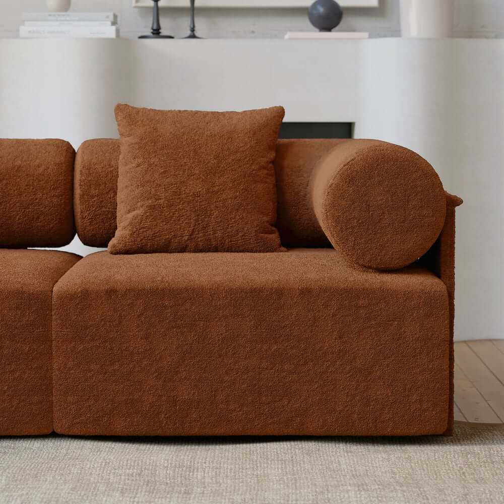 Modern Chenille Velvet Sectional Sofa With Round Arms