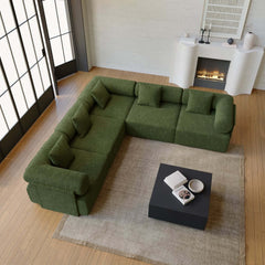 Modern Chenille Velvet Sectional Sofa With Round Arms