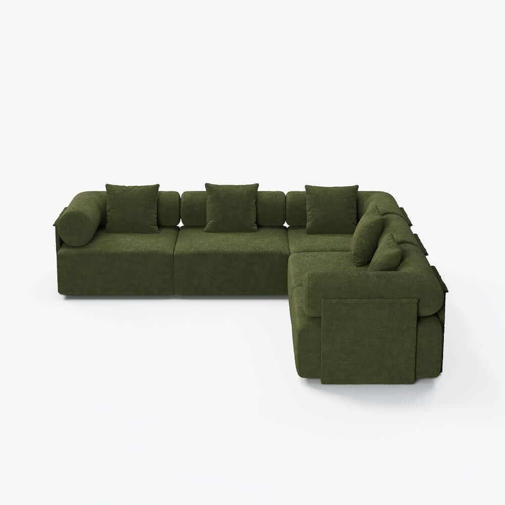 Modern Chenille Velvet Sectional Sofa With Round Arms