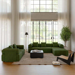 Modern Chenille Velvet Sectional Sofa With Round Arms