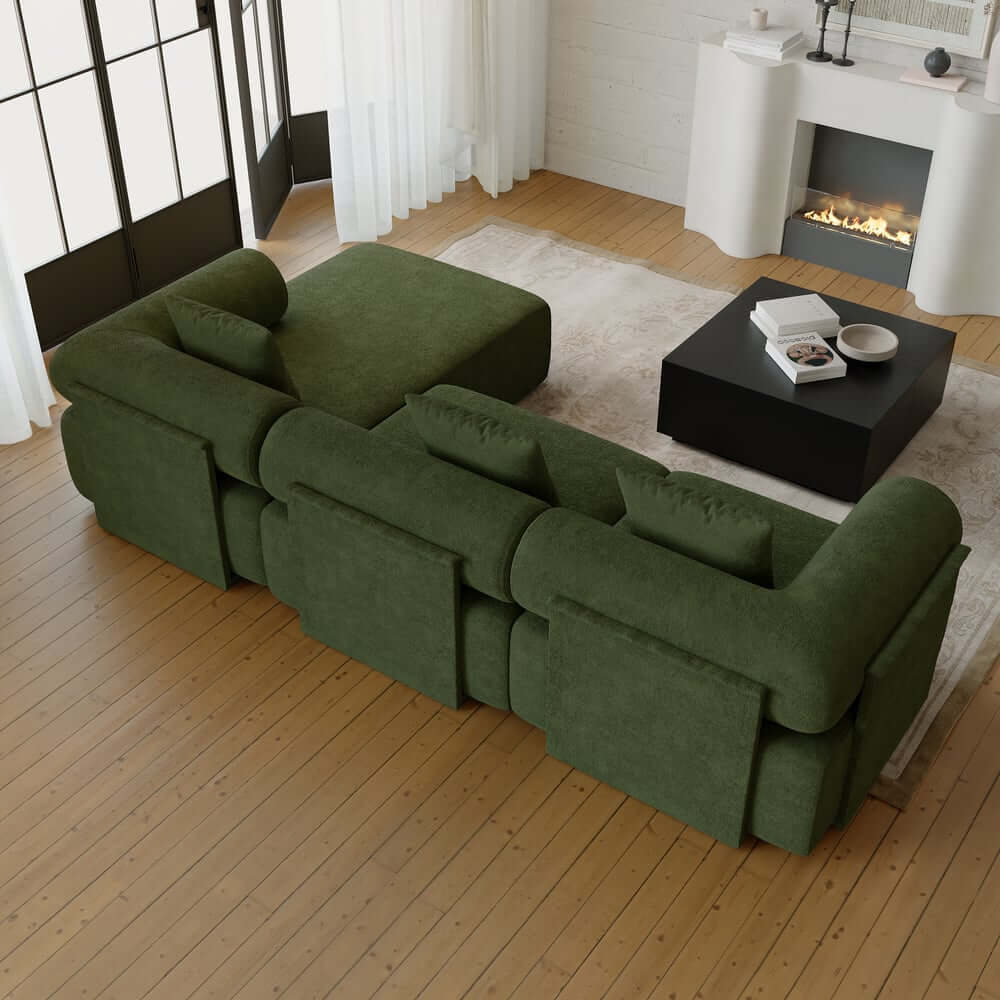 Modern Chenille Velvet Sectional Sofa With Round Arms