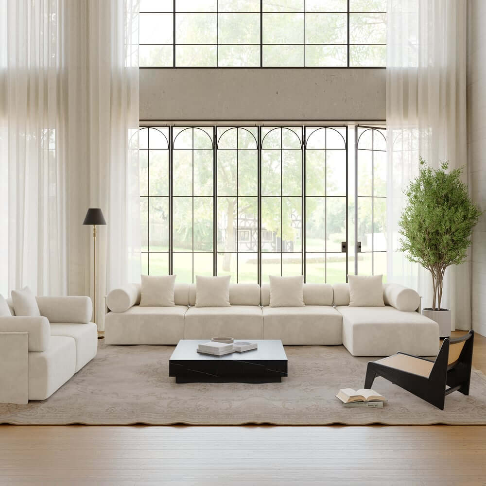 Modern Chenille Velvet Sectional Sofa With Round Arms