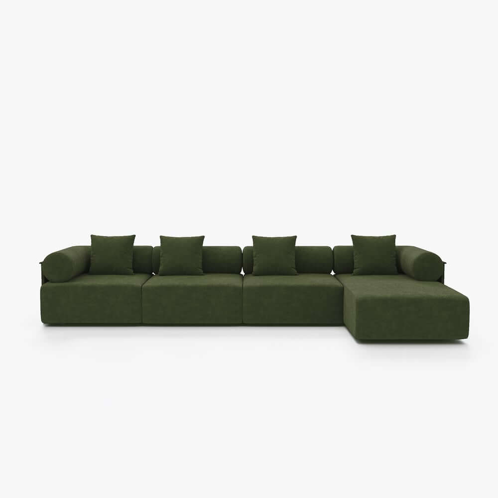 Modern Chenille Velvet Sectional Sofa With Round Arms