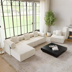Modern Chenille Velvet Sectional Sofa With Round Arms