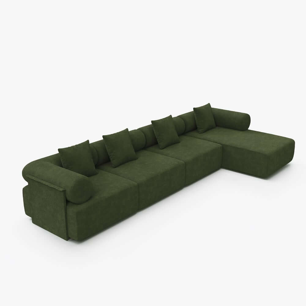 Modern Chenille Velvet Sectional Sofa With Round Arms