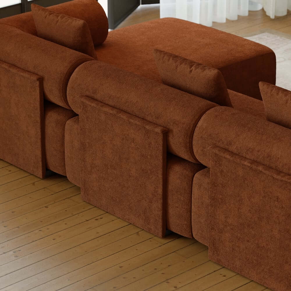 Modern Chenille Velvet Sectional Sofa With Round Arms