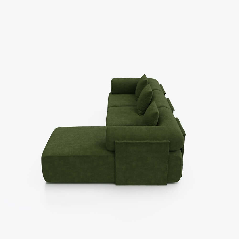 Modern Chenille Velvet Sectional Sofa With Round Arms