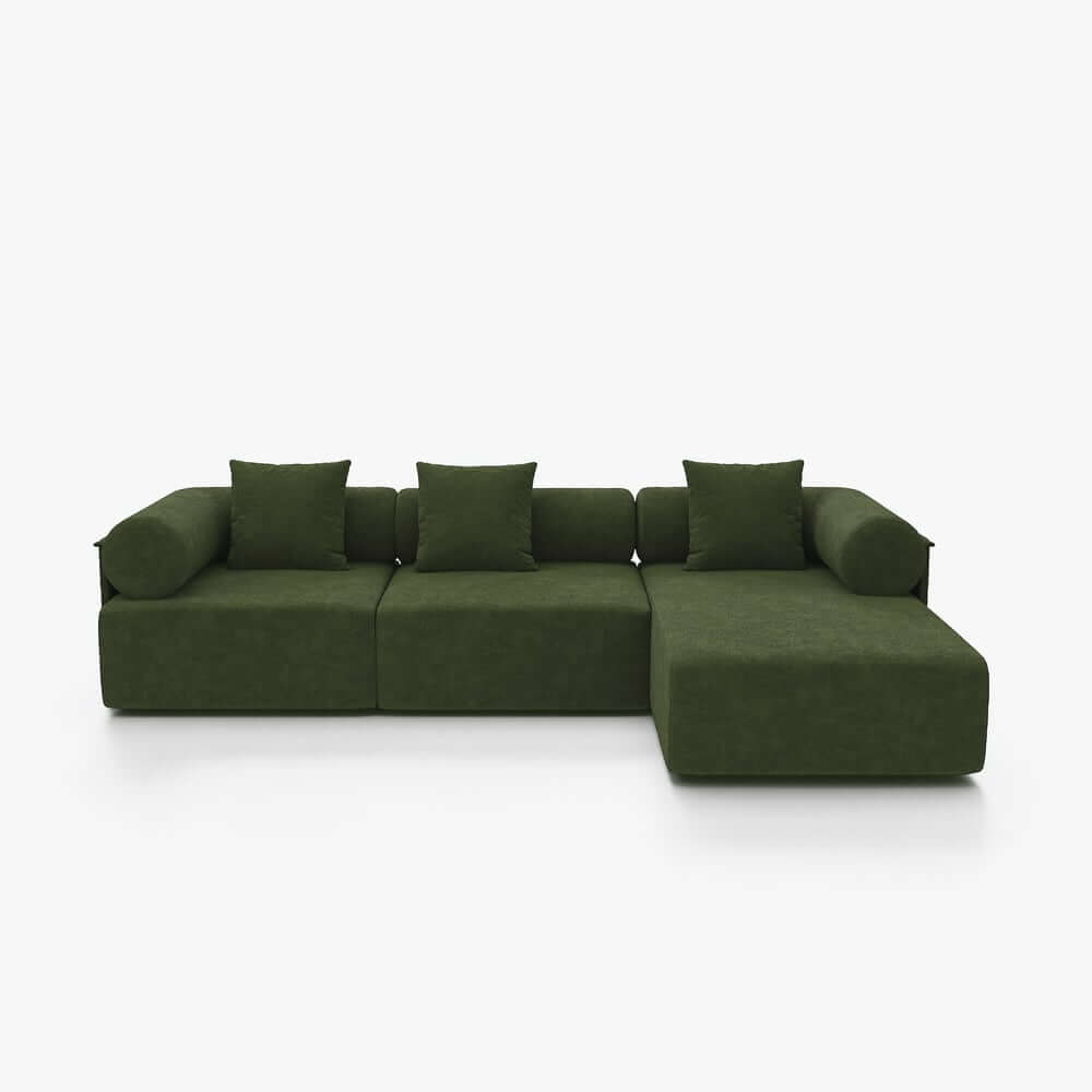 Modern Chenille Velvet Sectional Sofa With Round Arms
