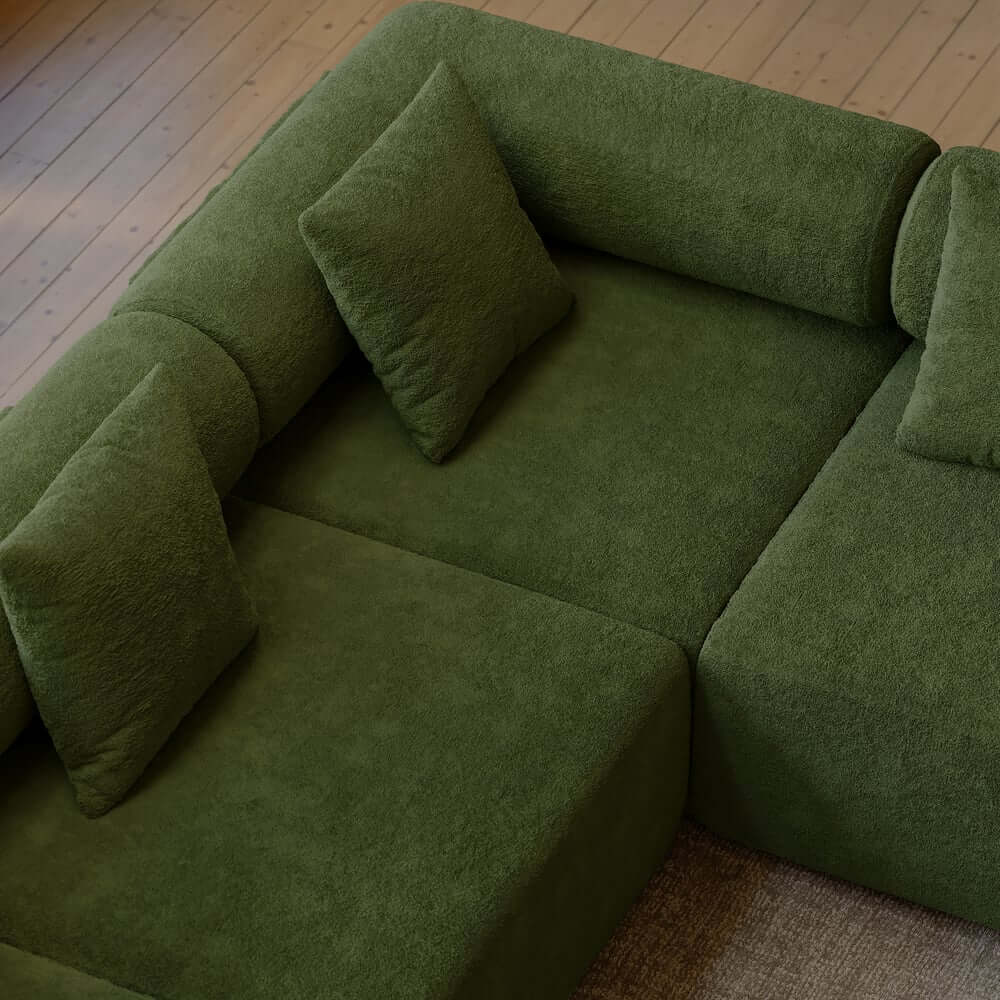 Modern Chenille Velvet Sectional Sofa With Round Arms