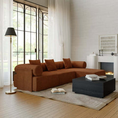 Modern Chenille Velvet Sectional Sofa With Round Arms