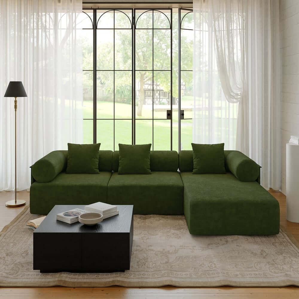 Modern Chenille Velvet Sectional Sofa With Round Arms