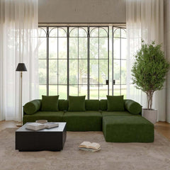 Modern Chenille Velvet Sectional Sofa With Round Arms