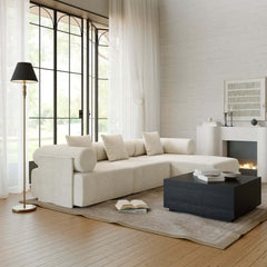 Modern Chenille Velvet Sectional Sofa With Round Arms