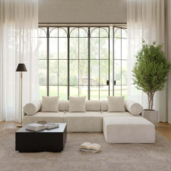 Modern Chenille Velvet Sectional Sofa With Round Arms