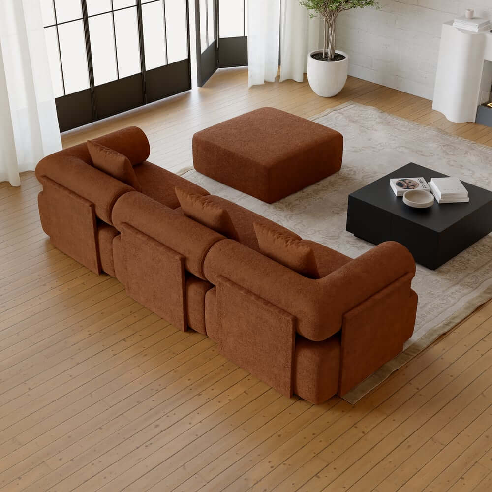 Modern Chenille Velvet Sectional Sofa With Round Arms
