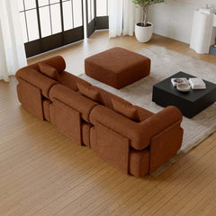 Modern Chenille Velvet Sectional Sofa With Round Arms