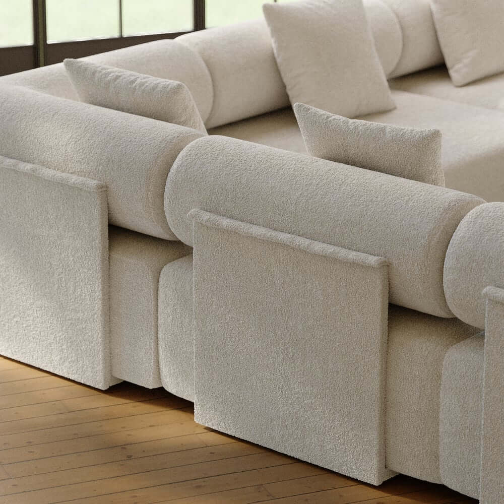 Modern Chenille Velvet Sectional Sofa With Round Arms