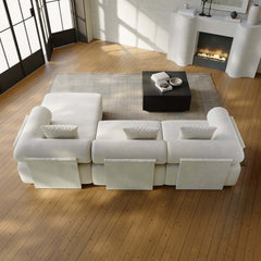 Modern Chenille Velvet Sectional Sofa With Round Arms