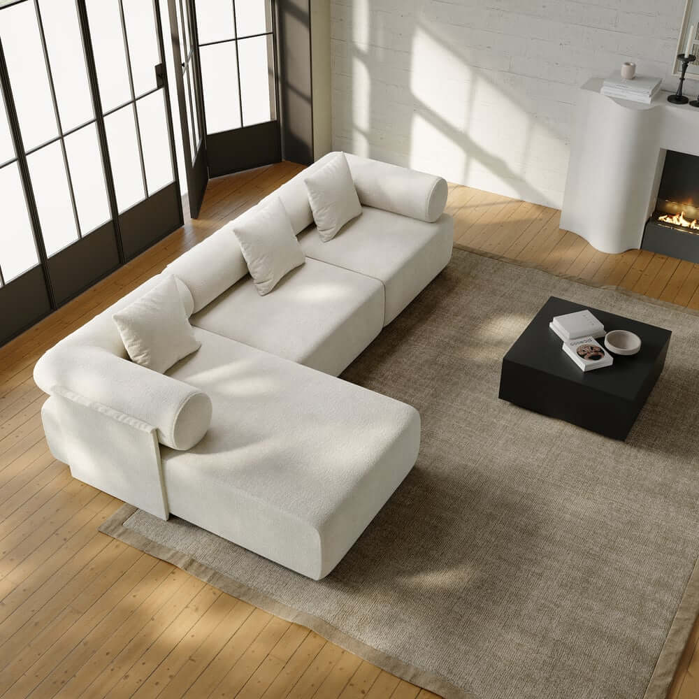 Modern Chenille Velvet Sectional Sofa With Round Arms