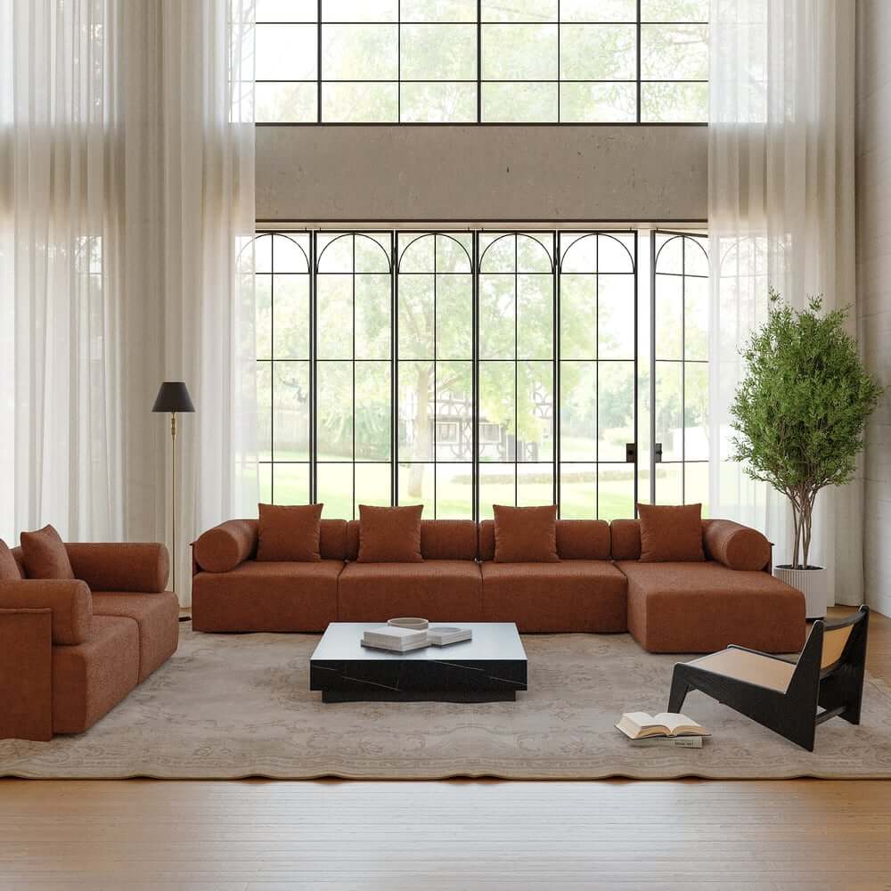 Modern Chenille Velvet Sectional Sofa With Round Arms