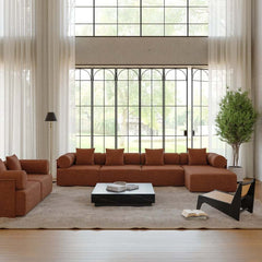 Modern Chenille Velvet Sectional Sofa With Round Arms