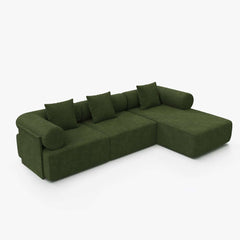 Modern Chenille Velvet Sectional Sofa With Round Arms