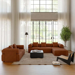 Modern Chenille Velvet Sectional Sofa With Round Arms