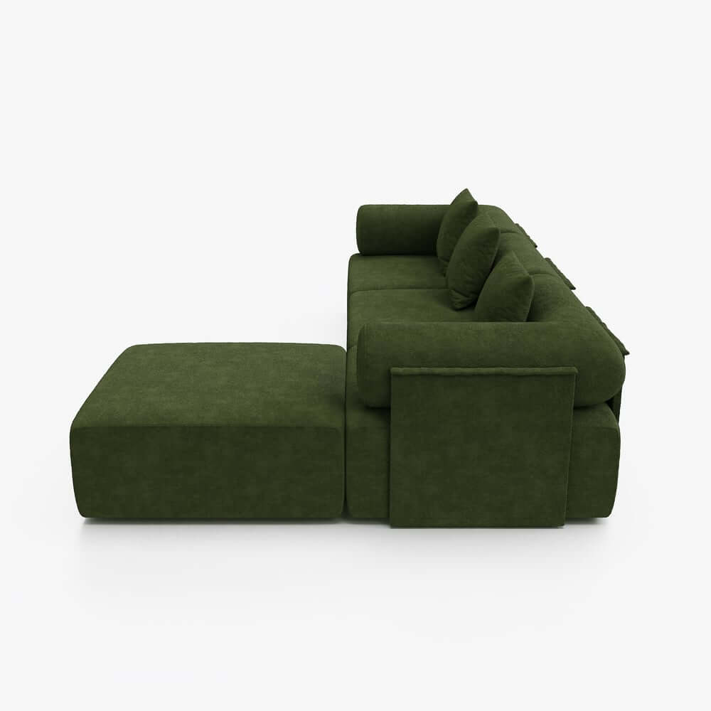 Modern Chenille Velvet Sectional Sofa With Round Arms