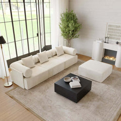 Modern Chenille Velvet Sectional Sofa With Round Arms