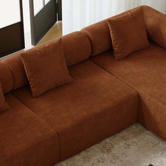 Modern Chenille Velvet Sectional Sofa With Round Arms