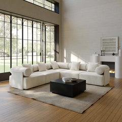 Modern Chenille Velvet Sectional Sofa With Round Arms