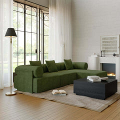 Modern Chenille Velvet Sectional Sofa With Round Arms