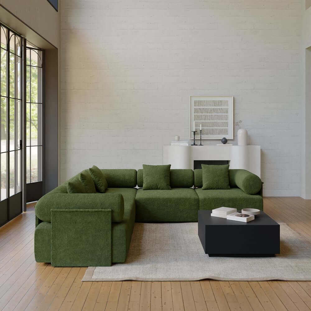 Modern Chenille Velvet Sectional Sofa With Round Arms