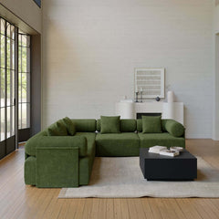 Modern Chenille Velvet Sectional Sofa With Round Arms