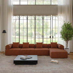 Modern Chenille Velvet Sectional Sofa With Round Arms