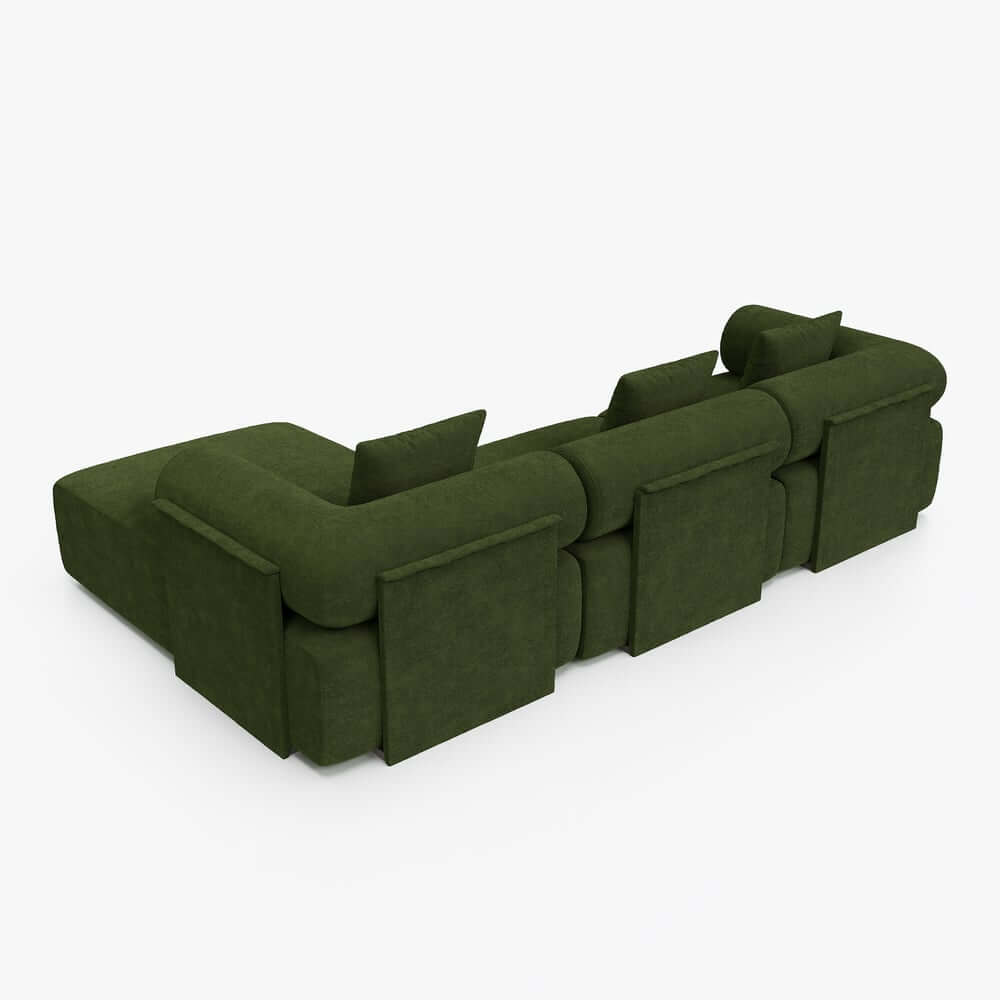 Modern Chenille Velvet Sectional Sofa With Round Arms