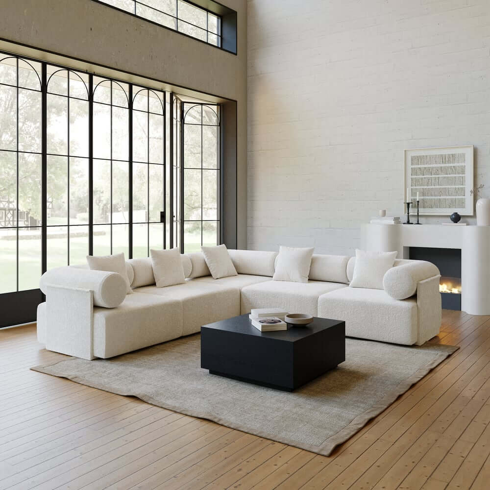 Modern Chenille Velvet Sectional Sofa With Round Arms