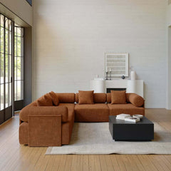 Modern Chenille Velvet Sectional Sofa With Round Arms