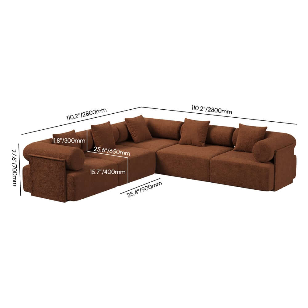 Modern Chenille Velvet Sectional Sofa With Round Arms Dimensions