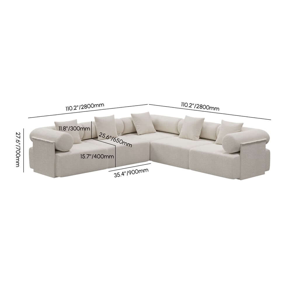 Modern Chenille Velvet Sectional Sofa With Round Arms Dimensions