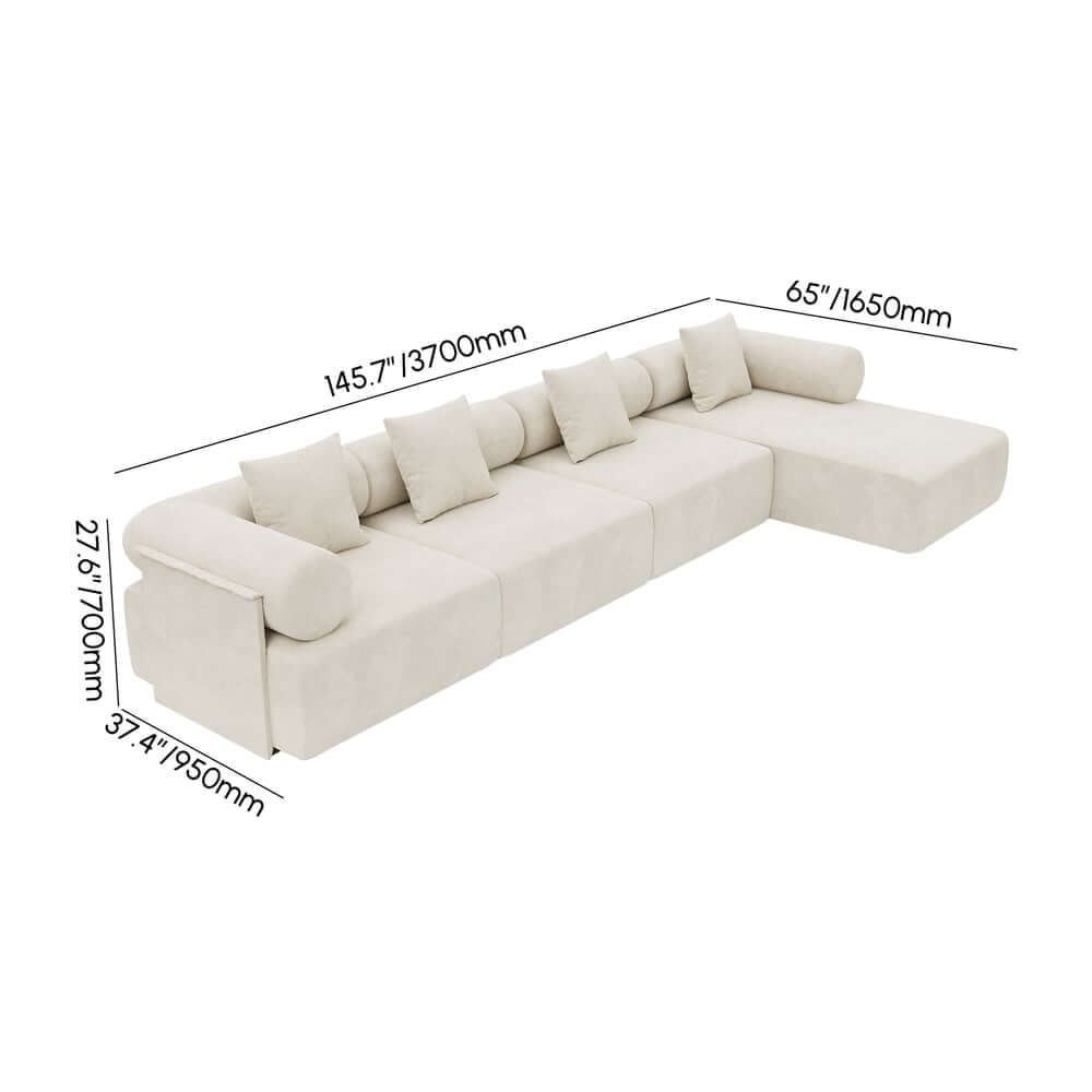 Modern Chenille Velvet Sectional Sofa With Round Arms Dimensions