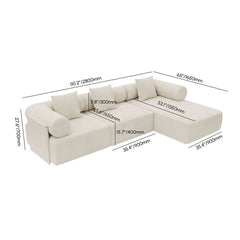 Modern Chenille Velvet Sectional Sofa With Round Arms Dimensions