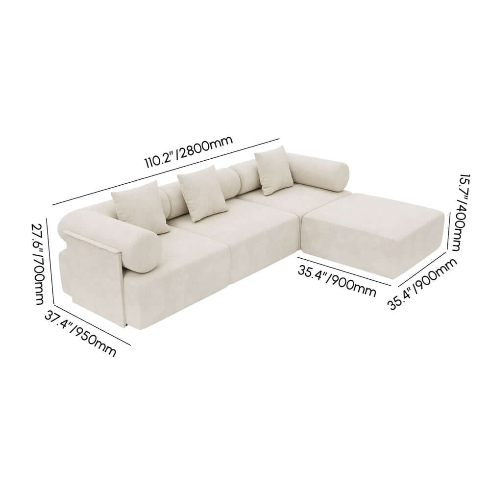Modern Chenille Velvet Sectional Sofa With Round Arms Dimensions